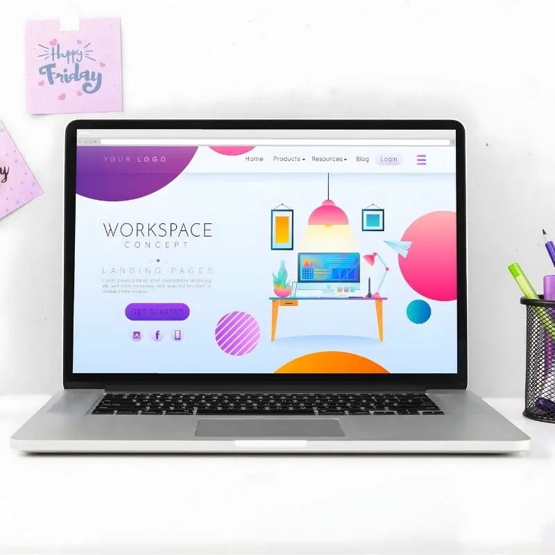 Mockup de lading page profesional con diseño visual atractivo y estructura optimizada para conversión.