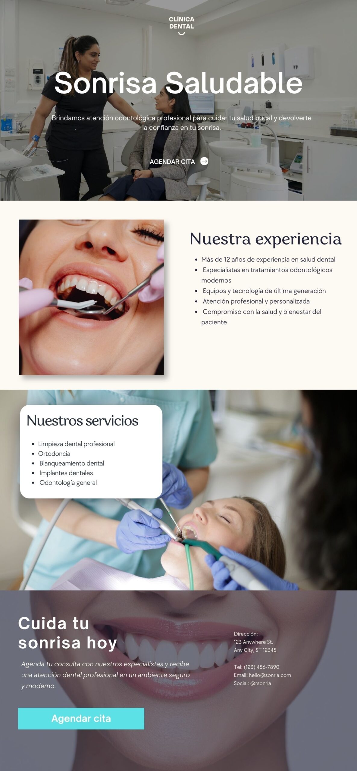 Diseño web profesional para clínica odontológica con sistema de reserva de citas.