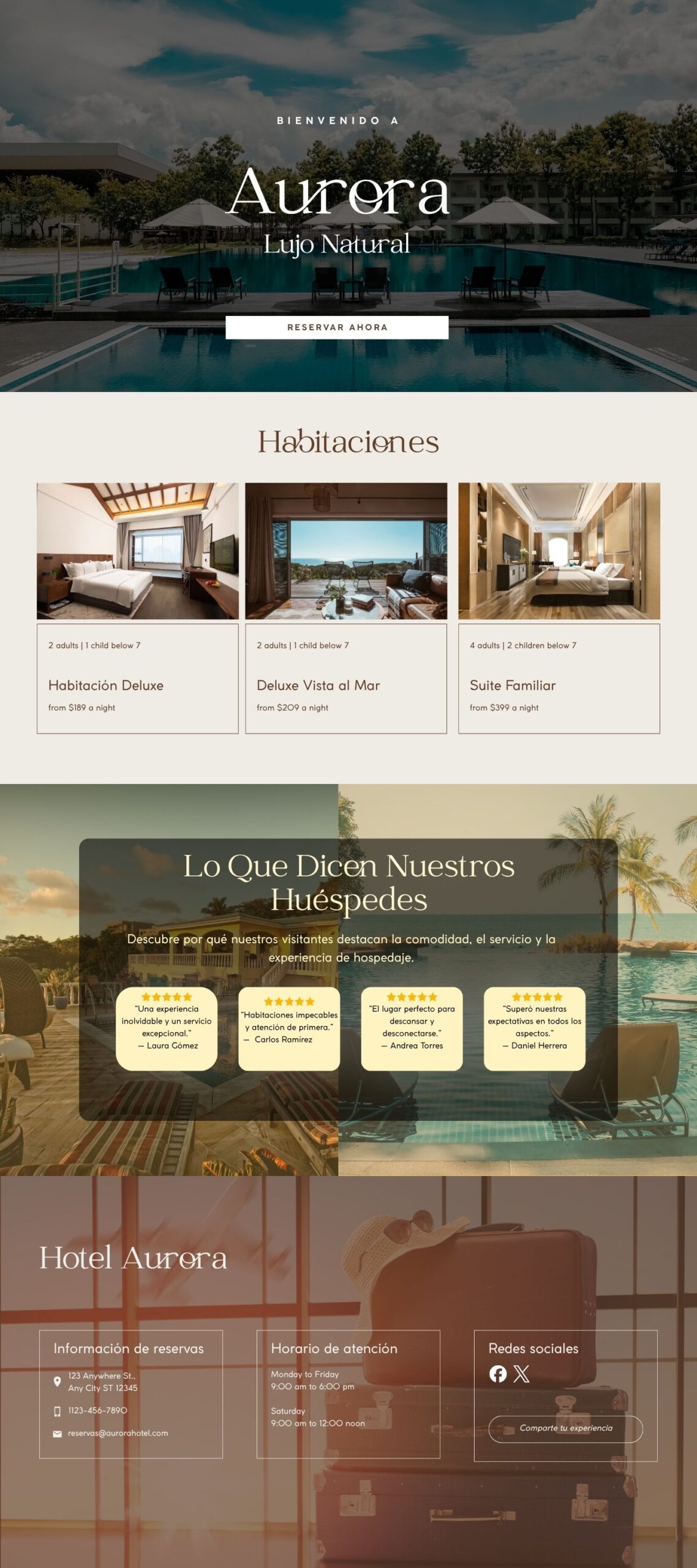 Diseño web profesional para hotel boutique con enfoque en reservas online y experiencia visual.