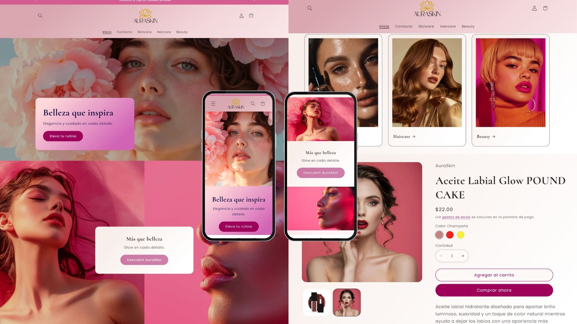 Diseño de tienda online AuraSkin en Shopify